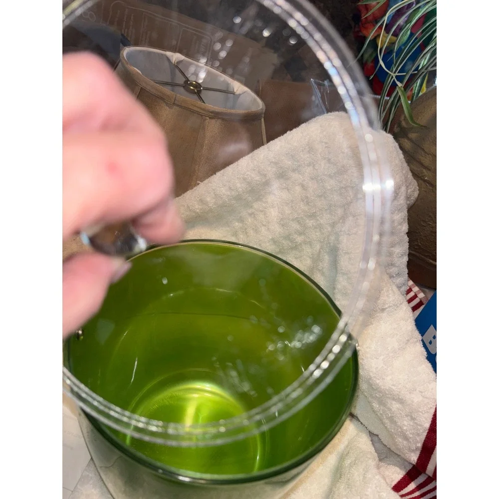 Retro Green Metallic Ice Bucket Acrylic Lid Clear Handle Crystal Knob